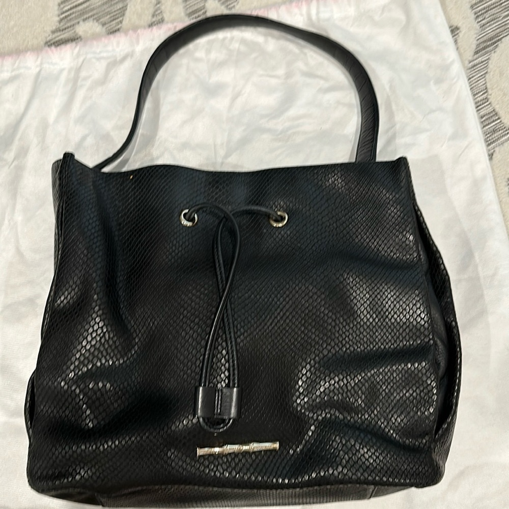 Elaine Turner Black Snakeskin Embossed Leather Hobo